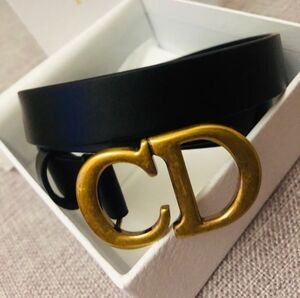 CD Black Leather Belt - 3CM Wide, 85CM Long